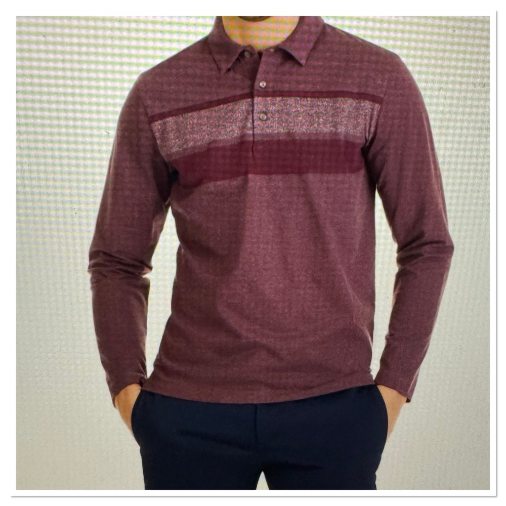 Men’s Essential Marled Chest Stripe Stain Shield Long Sleeve Polo Van Heusen